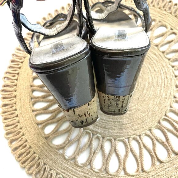 Prada Brown Patent Leather Scalloped Open Toe Wedge Sandals Size EU 40.5 - Picture 12 of 12